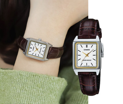 Casio Classic Square Tank Watch LTP-V007L-7E2 Gold Index Brown