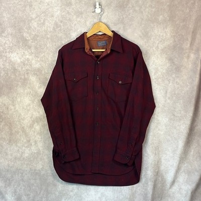 Vintage 60s Pendleton Wool Shirt 1962 Maroon Plaid Button Down