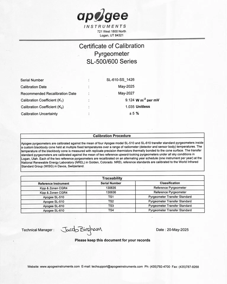 Apogee SL‑500/600 Pyranometer Solar Radiation Sensor w/ 5M AW‑605‑SS Cable - Image 4 of 4