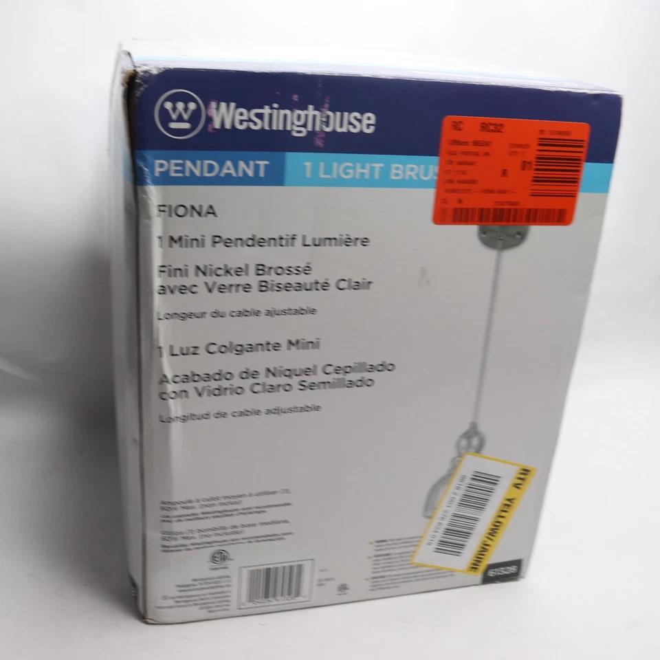 Mini colgante interior LED tradicional de una luz Westinghouse Fiona níquel cepillado Foto 3 de 4