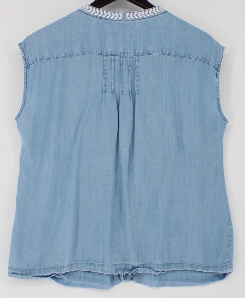 Camisa Coldwater Creek Feminina Grande Sem Mangas Bordada Lyocell Floral Azul - Imagem 2 de 4