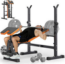 YOLEO Set Panca Pesi 6 in 1, Panca Pieghevole da Palestra per Casa con Rack e Prolunga Gambe