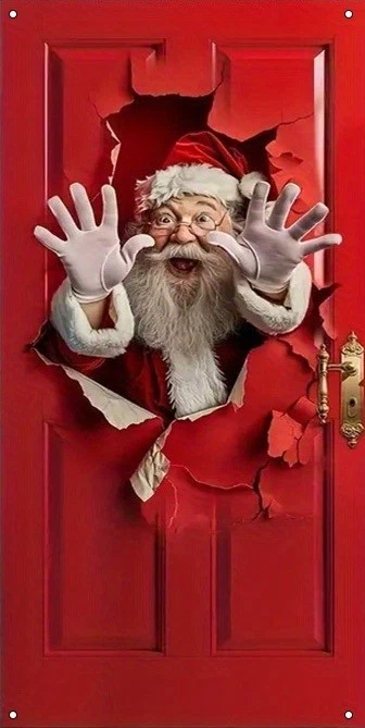 Weihnachtsmann durch Tür Banner rot Santa Claus 80x190cm Weihnachten Fest - Bild 2 von 2