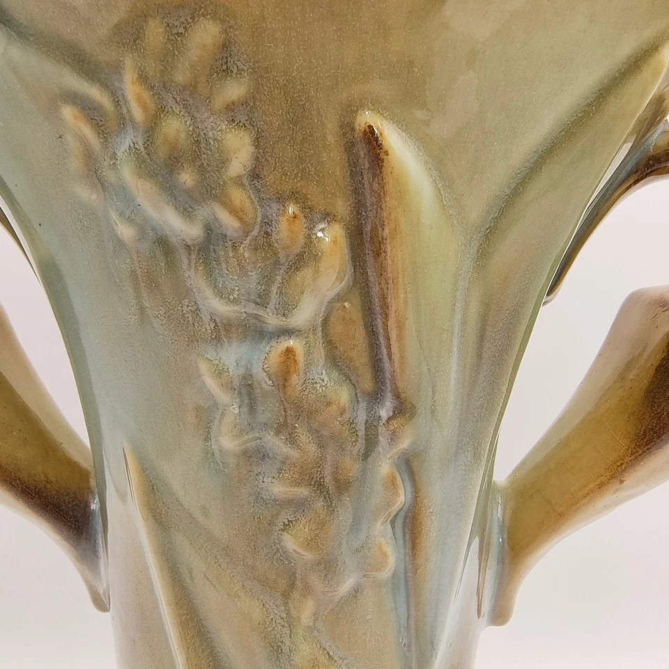 Vintage Rumrill Pottery Art Deco Trophy Vase Flower Relief Design 9.5" *READ* - Image 2 of 4