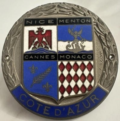 Augis Lyon COTE D'AZUR Enamel Car Grille Badge Nice Cannes Monaco Menton France