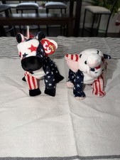 TY Beanie Baby Lefty 2000 Donkey And Elephant Republican Democrat 4th July MWMT