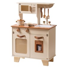 Kids Kitchen Playset, Mocha Montessori Wooden Play Kitchen with Ice Dispenser...