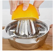 Stainless Steel Citrus Juicer, Manual Lemon Press with Bowl and Strainer Set