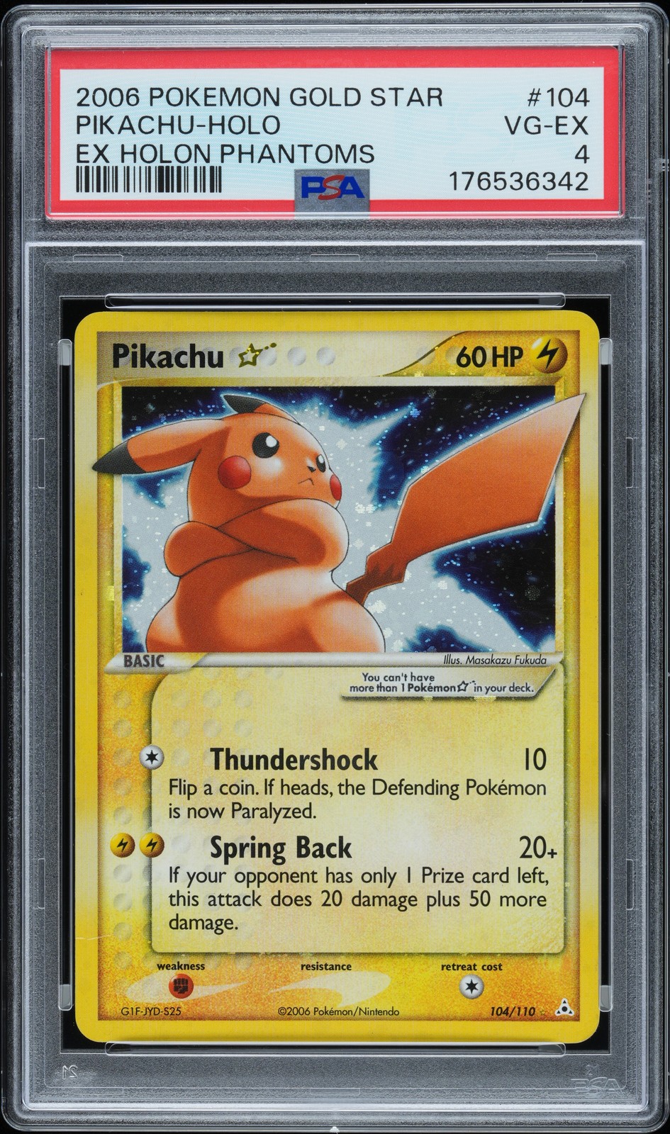 2006 POKEMON EX HOLON PHANTOMS GOLD STAR #104 PIKACHU-HOLO PSA 4 view 1