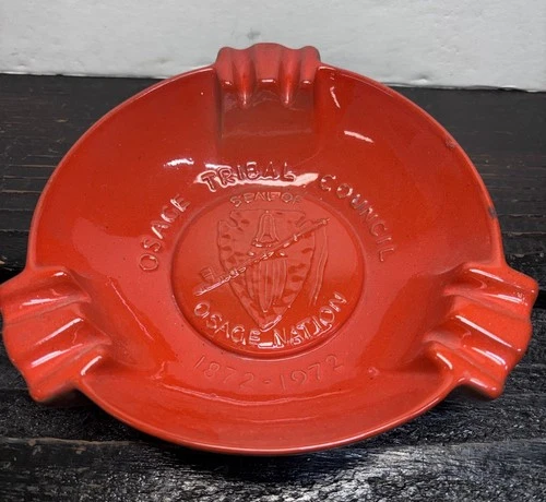 OSAGE TRIBAL COUNCIL Ashtray Vintage 1972 Frankoma Red