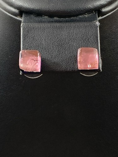 Vintage Murano Italy square glass post Earrings Pink And Blue M14 - Picture 5 of 9
