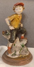 STATUA IN PORCELLANA CAPODIMONTE DIPINTA CON BASE IN LEGNO - VINTAGE - 28 CM