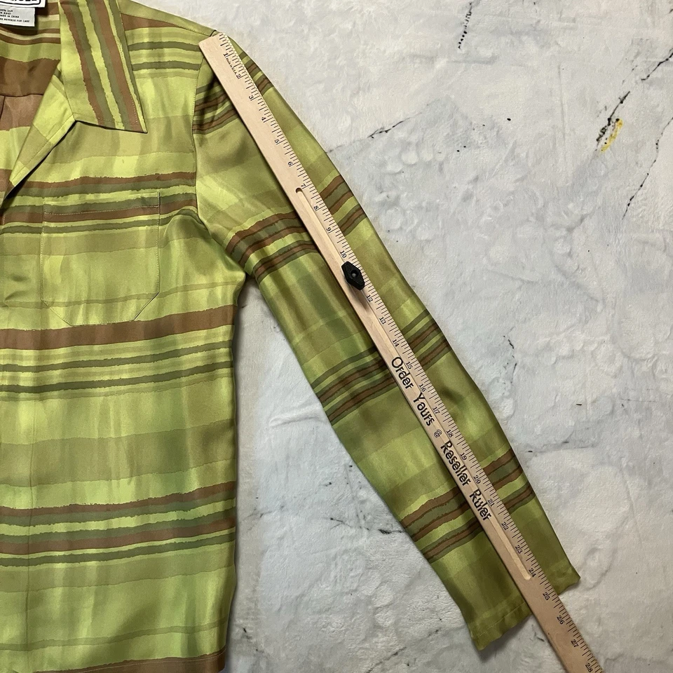 Carlisle Silk Jacket Womens Size 10 Green Brown Strip Collared Shoulder Pads Vtg - Image 3 of 4