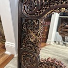 Pr Antique Chinese Red Brown Chinoiserie Gilt Carved Wall hanging Mirrors — photo 7