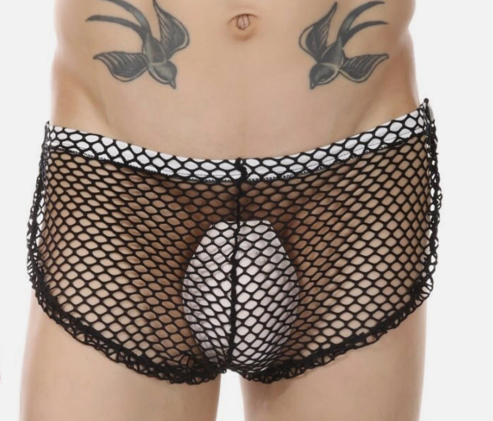 Men's Sexy Black Size M Fish Net Mesh Side Split Gym Detachable Lounge Shorts