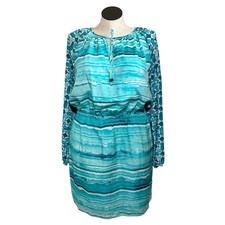 Michael Kors Turquoise Abstract Stripe Geometric Sleeve Blouson Dress Size 12