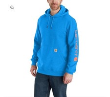 carhartt Men  s Iconic Logo Hooded Sweatshirt Blue Orange Loose Fit Size M NEW