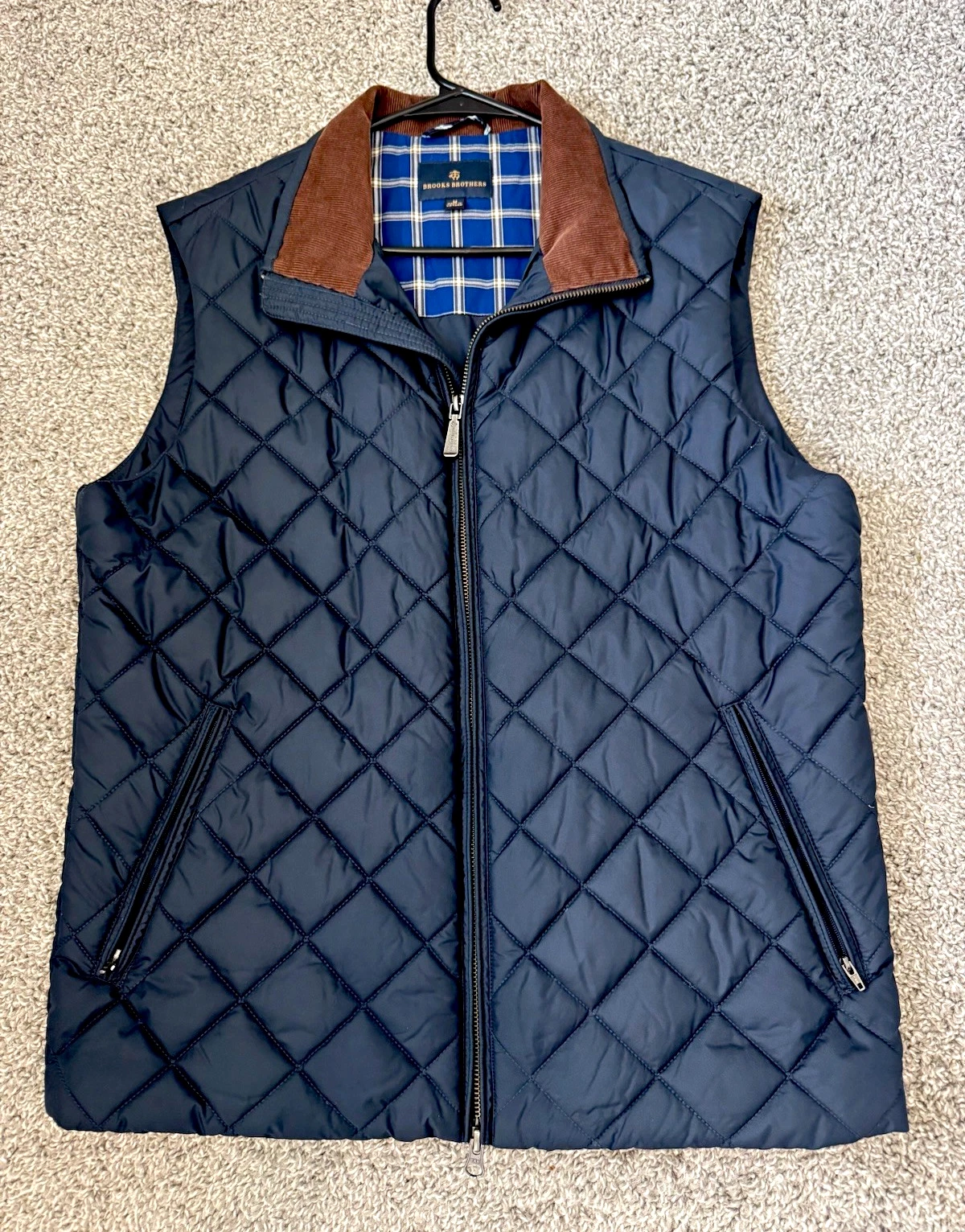 Brooks Brothers Men's Quilted Full Zip Polyester Vest w/ Pockets Blue M - product detail image 1