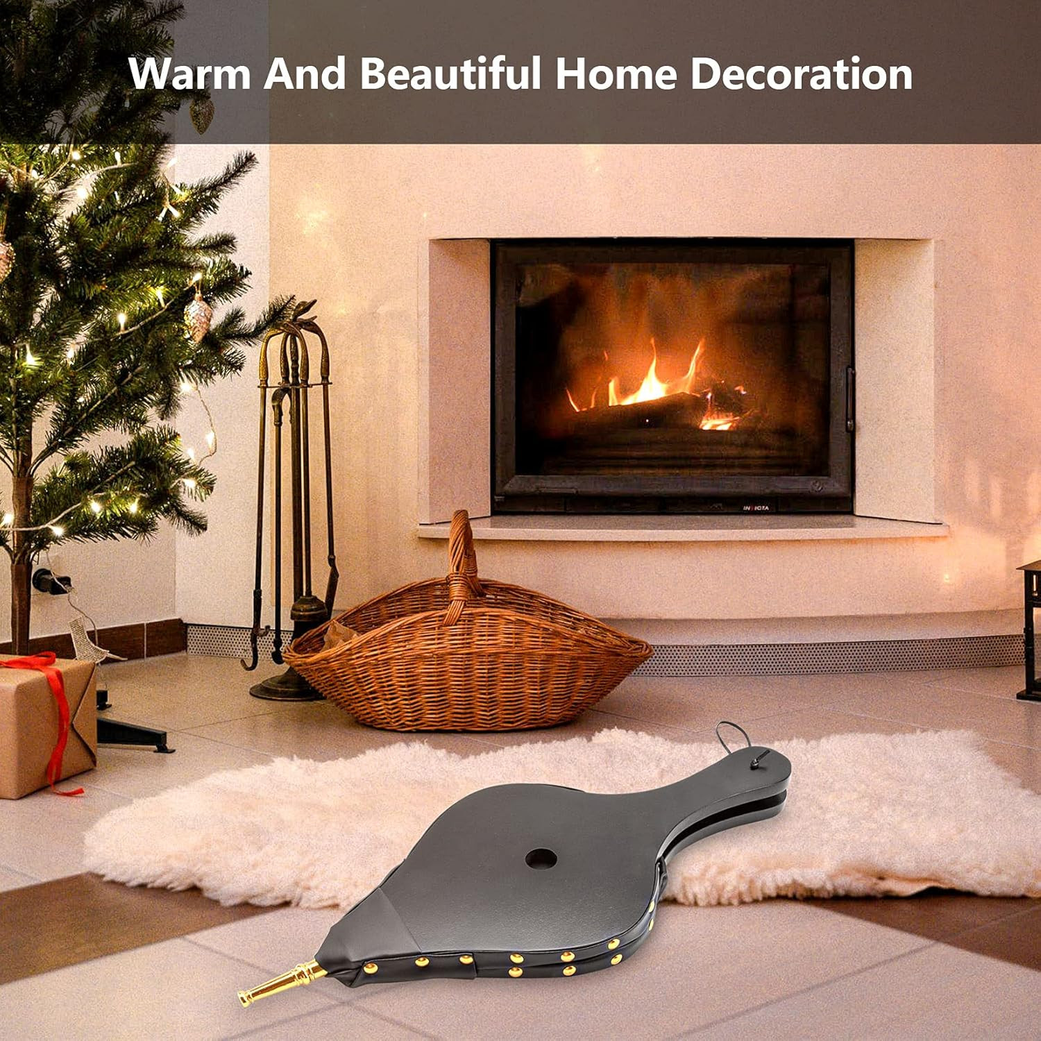 Bellows for Fire Pit Wood Stove Camping, 19"X 8" Fireplace Blower with Hanging S