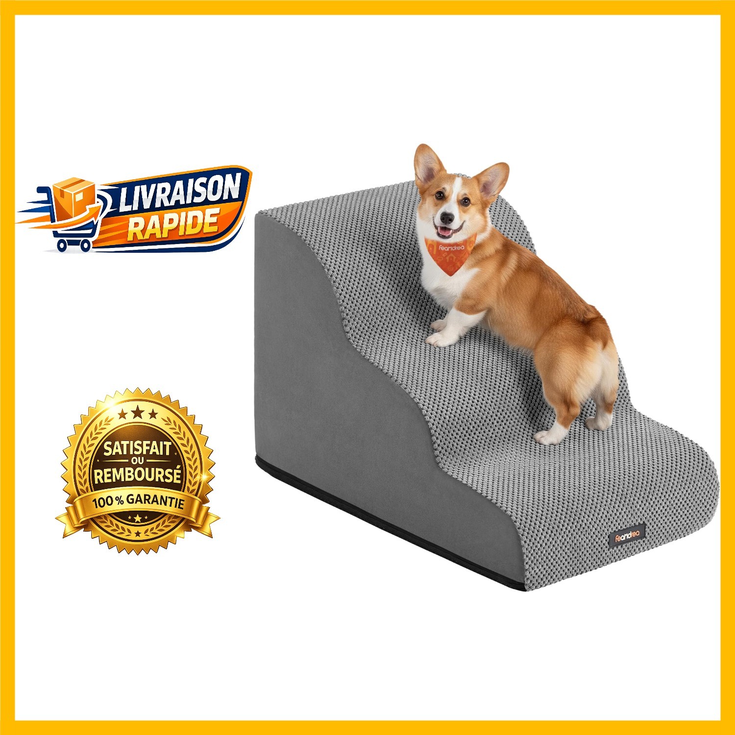 Escalier pour chien petit gabarit rampe mousse 3 marches déhoussable