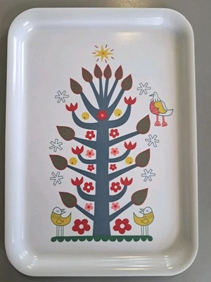 Ikea Scandi Small Melamine 'Vinterfint' Tray Folk Art Tree, Flowers And Birds - Image 1 of 4