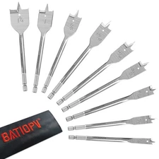 Spade Drill Bit Set Paddle Flat Bits Quick Change Hex Shank Pouch 9 PCS
