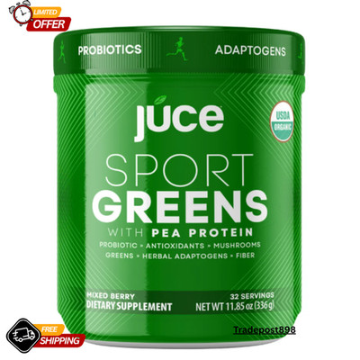 Juce Sports Greens, Mixed Berry Flavor Probiotics Adaptogens Fiber, 32 Servings