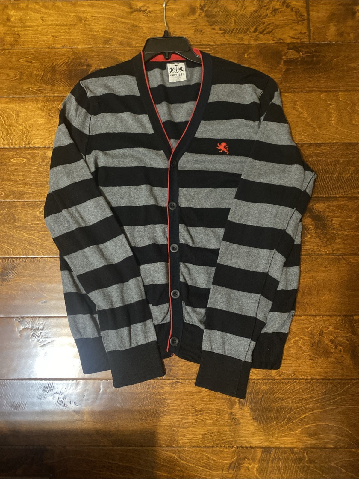 Express Men Button Down Sweater Size Large Red An… - image 9