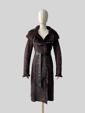 Vintage Real Sheepskin Hooded Coat With Belt Women’s Size XS