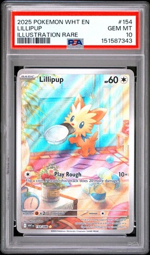 2025 POKEMON WHT EN-WHITE FLARE ILLUSTRATION RARE #154 LILLIPUP PSA 10