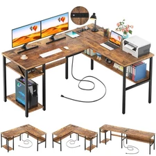 Unikito L-Shaped Computer Desk, Power Outlets, USB, Reversible Corner Study Tabl