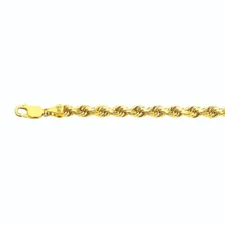 10k Yellow Gold 5mm Solid D/cut Rope Chain Bracelet Size 7"-9"