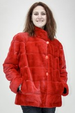 Clearance Reversible Cherry Red Sheared/plucked Mink Fur Jacket- Size 10