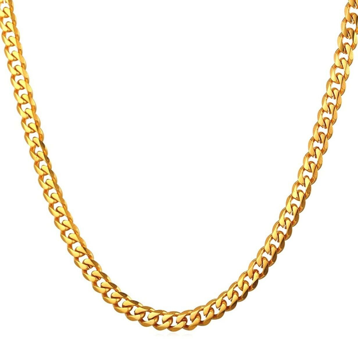 18K Gold over 316L Stainless Steel 5mm Cuban Link Curb Chain Necklace ...