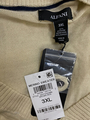 Alfani Men's Beige Long-Sleeve V-Neck Merino Sweater Size 3XL | eBay