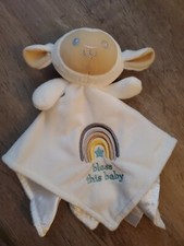 Baby Starters white Lamb lovey Blanket Rattle bless this Baby security rainbow