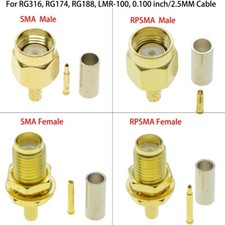 SMA male female crimp For RG174 RG316 LMR100 Coaxial cable Lot RF Coax connector