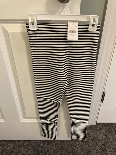 J.CREW CREWCUTS GIRLS IVORY BLACK EVERYDAY STRIPE LEGGINGS Sz 8 NWT