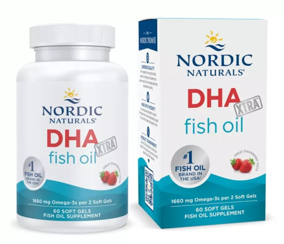 Nordic Naturals DHA Xtra 1660mg Omega 3, Strawberry - 60 softgels