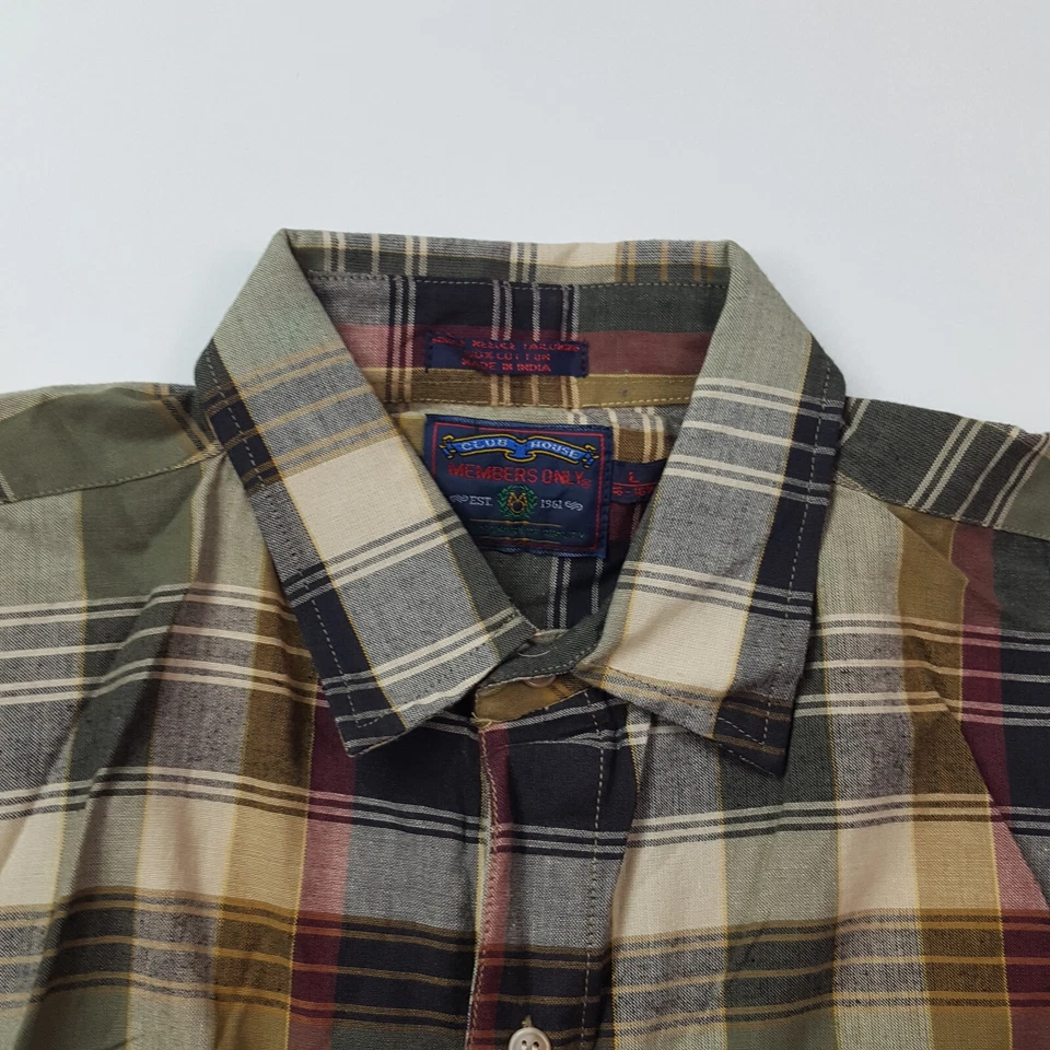 90s Preppy Plaid Woven Men's Large Short Sleeve Button Up Shirt Skater Collar - Image 4 of 4