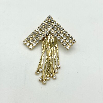 Rhinestone Arrow Brooch Gold Tone Cascading Dangle Pin Statement Jewelry