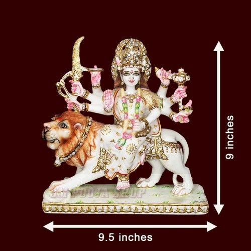 Mata Durga Idol in White Marble Statue Goddess Sherawali Jagdamba Murti OmPooja - Picture 5 of 5