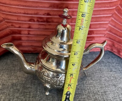Vintage Silver Plate Moroccan Teapot Antique انتاج الحسني عمر Fez