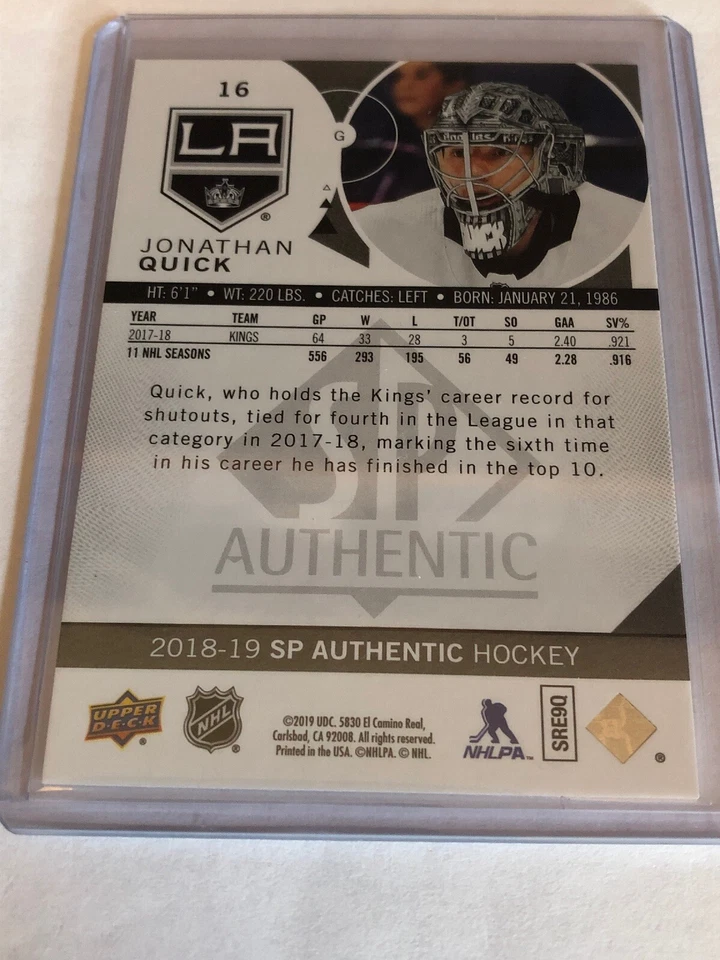 2018-19 SP Authentic Jonathan Quick Red Parallel #16 - Image 2 of 2