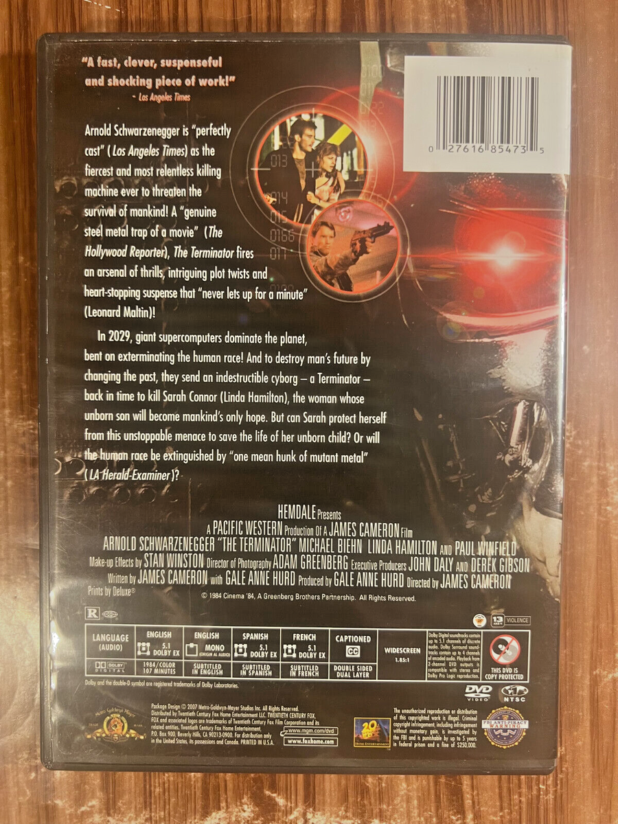 The Terminator DVD Arnold Schwarzenegger Movie Sci-Fi Horror 1984