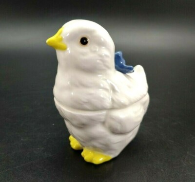 Easter Chick Trinket Box 2 Piece Blue Bow Spring