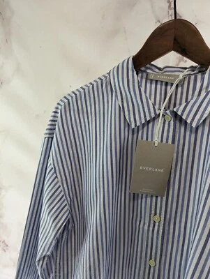 Everlane Shirt Womens Small Blue Button Up Woven Pajama Top Silky Cotton Crop