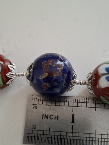 Floral Chunky Bead Necklace Ceramic & Glass Navy Red Lilac - Picture 6 of 7