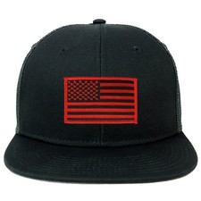 Oversize XXL Black Red USA Flag Patch Flatbill Mesh Snapback Cap - FREESHIP