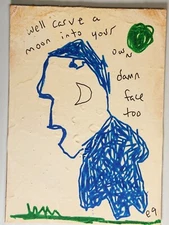 e9Art ACEO blue moon man outsider art brut naive
